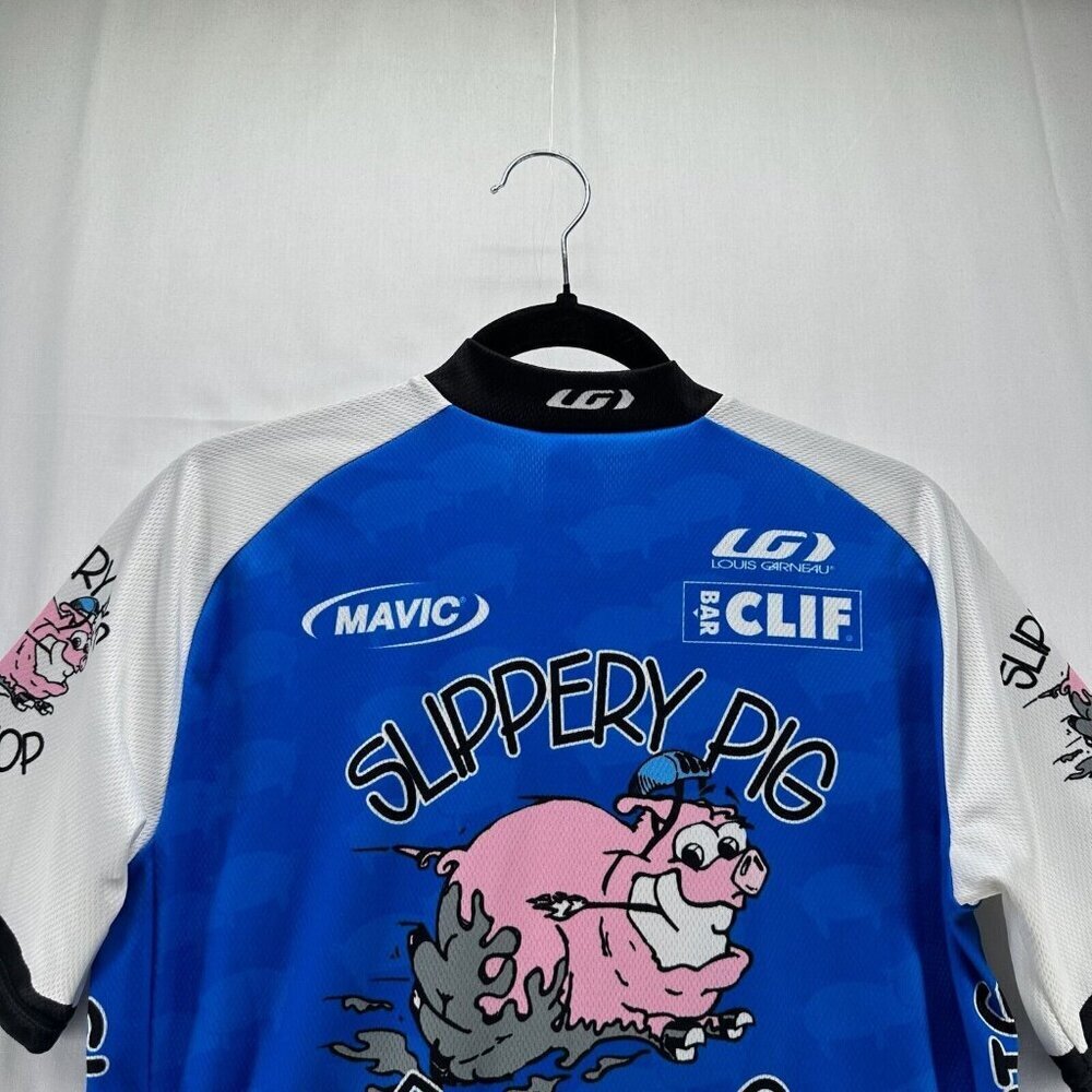 Louis Garneau Cycling Shirt Mens Size S Slippery Pig Bike Shop Graphic Blue - Picture 5 of 10